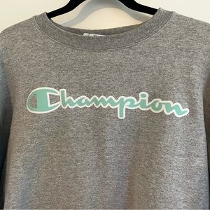 Champion Grey crew neck with light blue logo limited edition